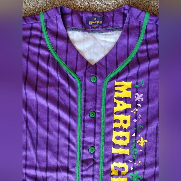 Mardi Gras Pinstripe Graphic Baseball Jersey Shirt Medium - Picture 4 of 14